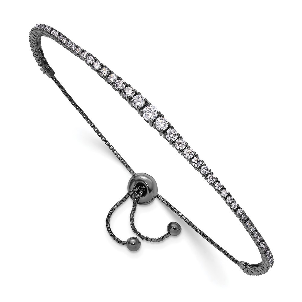 925 Sterling Silver Black RP 67 Stone Graduated CZ Adj 5 to 9 inch Bracelet